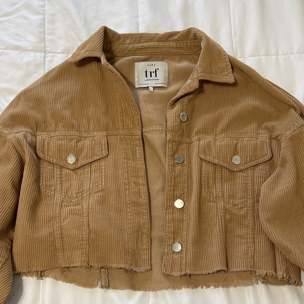 Zara Tan Corduroy Cropped Jean Jacket